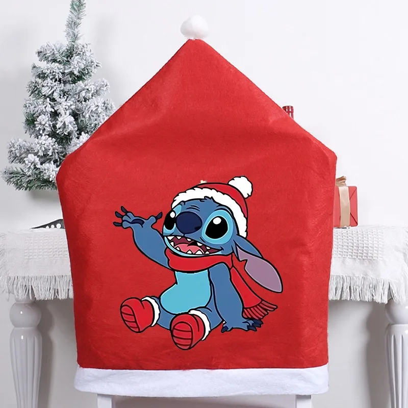 Stitch Disney-funda para silla con adornos navideños, funda de cojín con respaldo de Anime Kawaii, fiesta festiva, restaurante, regalo de decoración navideña para el hogar