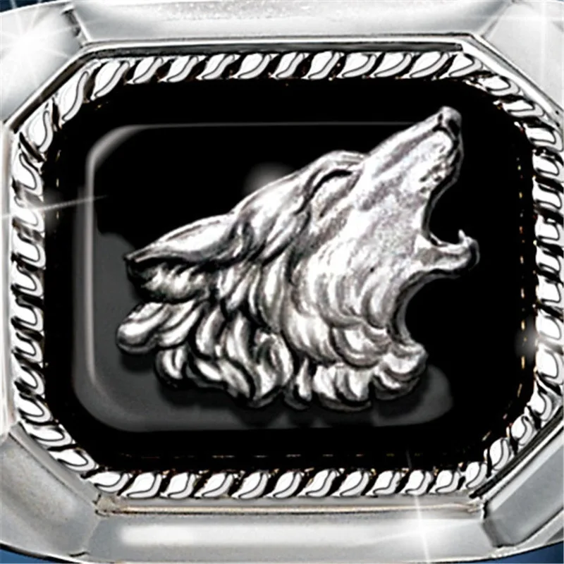 Exquisite Fashion Art Man's Ring The Call of Wolf Handmade Pure Silver Raised Relief Jewelry Gift