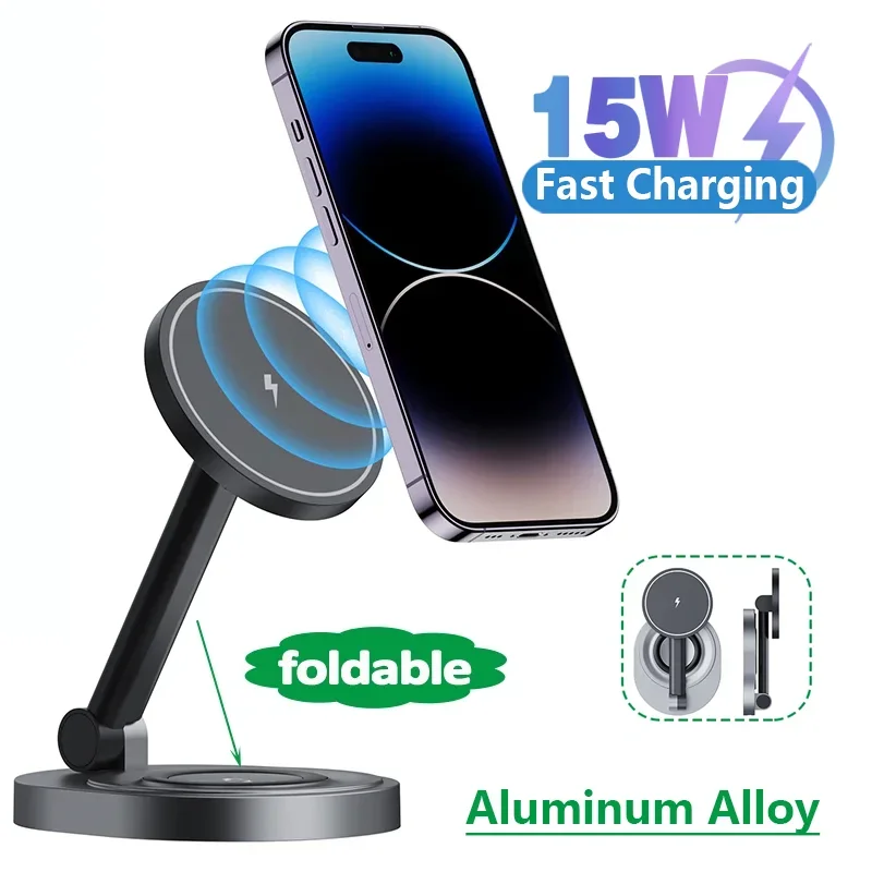 15W 2 In 1 Foldable Magnetic Wireless Charger Stand For iPhone 15 14 13 Pro Max Apple Watch Airpods Fast Charging Dock Station