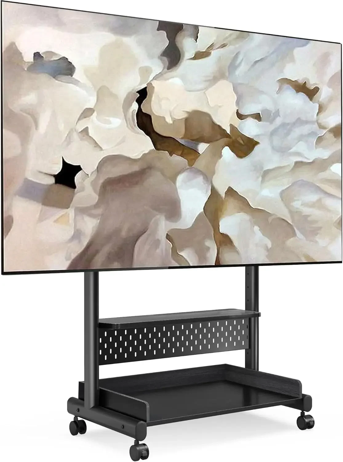 Rolling TV Stand - Portable Floor TV Stand Mount on Wheels for 40-85 Inch TV, Mobile TV Stand Cart with Wooden Shelf for Living