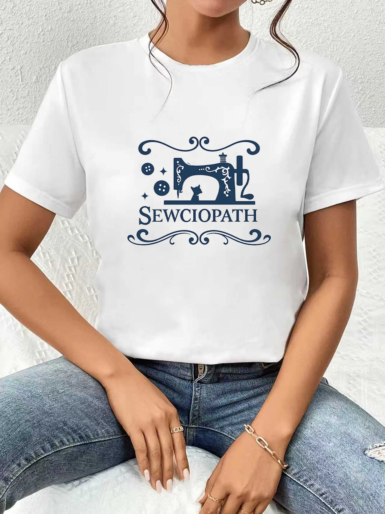 

【WDS03177】Plus size women's round neck short sleeve T-shirt with elastic half sleeves and trendy prints