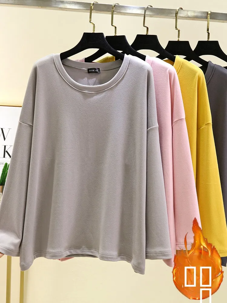 

Теплый свободный женский свитшот Thiened, зимний круглый Ne Long Sve Fce на подкладке, цветной, повседневный, удобный, из полиэстера...