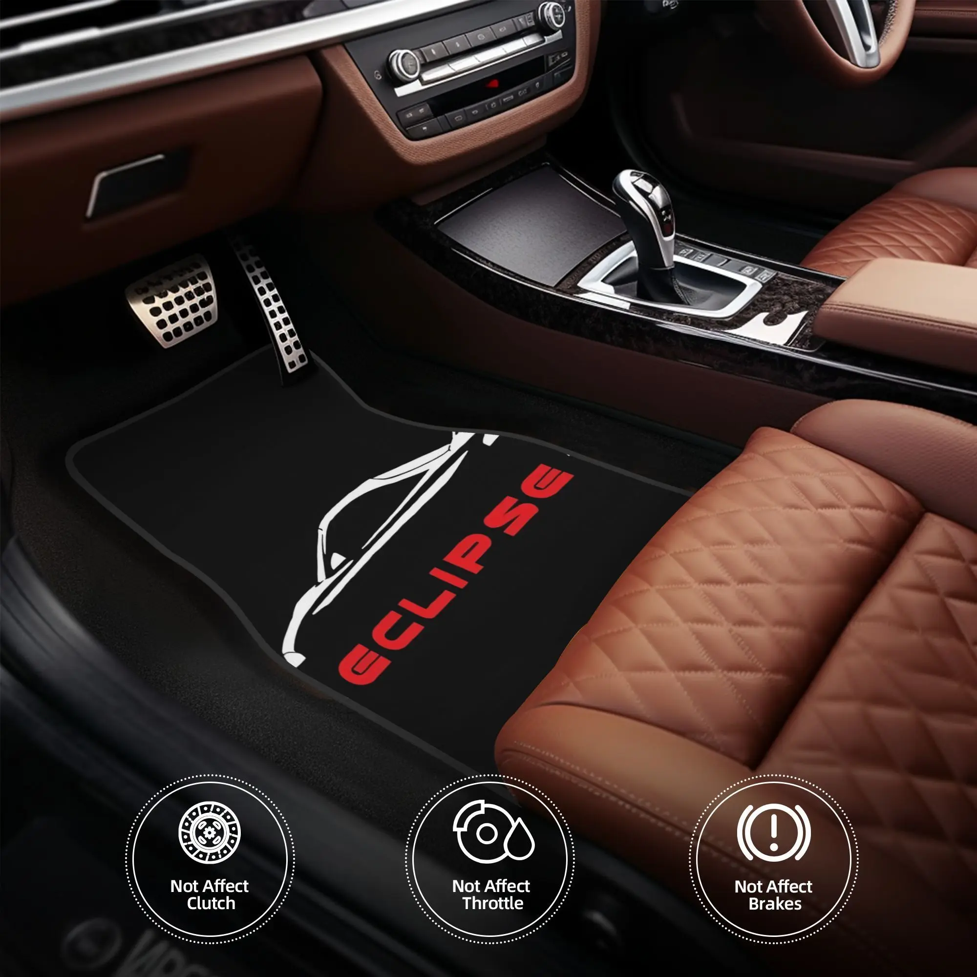 4pcs ECLIPSE Car Floor Mats - Durable Polyester Fiber, Fit For Cars, Playful Design With Red & Logo, Non-Slip Grip, Easy-Clean S