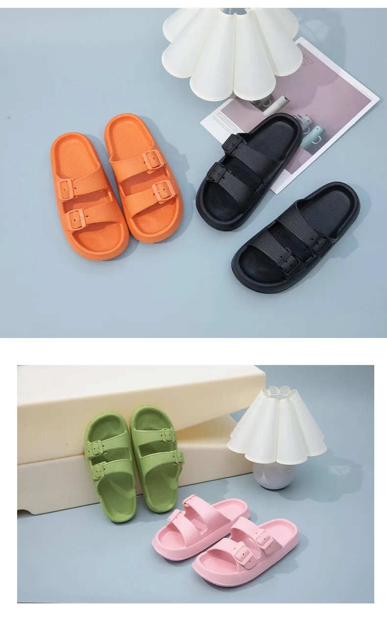 Summer Couple Flip Flops Outdoor Thick Sole Slippers for Women Men Home Sandals with Double Strap