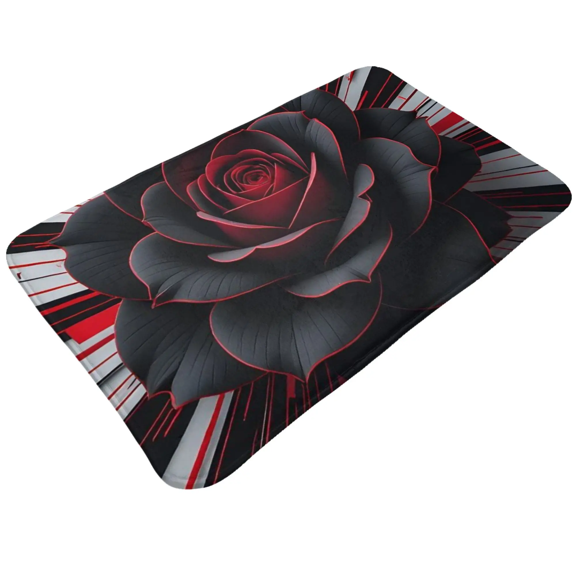 Black Rose Red Burst Graphic Doormat Bathroom Living Room Mat  Entrance Home Decor
