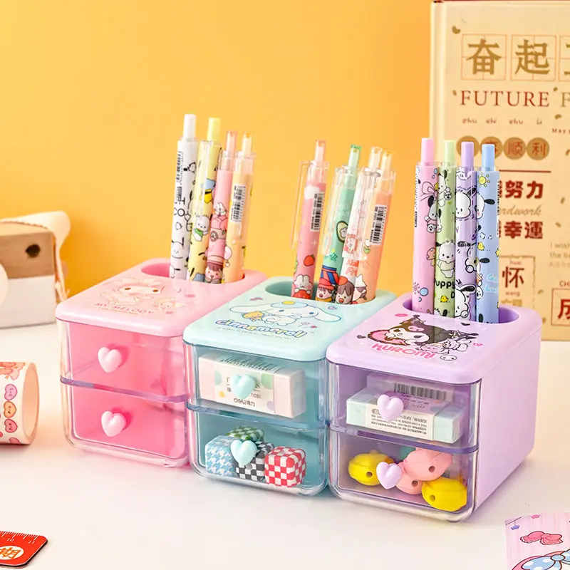 Cinnamoroll Kuromi Anime Kawaii Sanrio Waterproof Pen Holder Cute My Melody Stationery Storage Box Gifts Toys for Kids