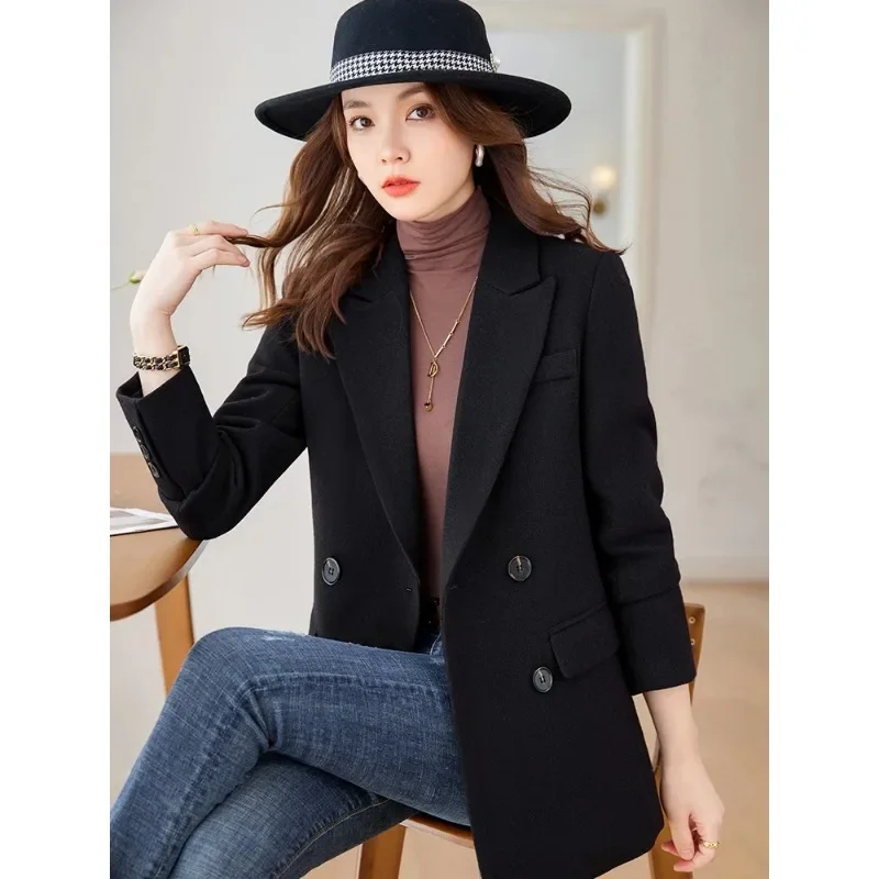 Chaqueta de manga larga para mujer, abrigo informal, negro, albaricoque, café, Otoño e Invierno