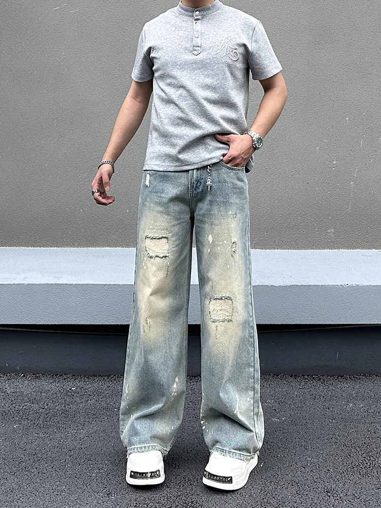 الرجعية الأمريكية Waed الطين التصحيح الرجال الجينز فضفاض مستقيم الساق السراويل الطويلة عارضة القطن البوليستر مزيج الشباب Faion