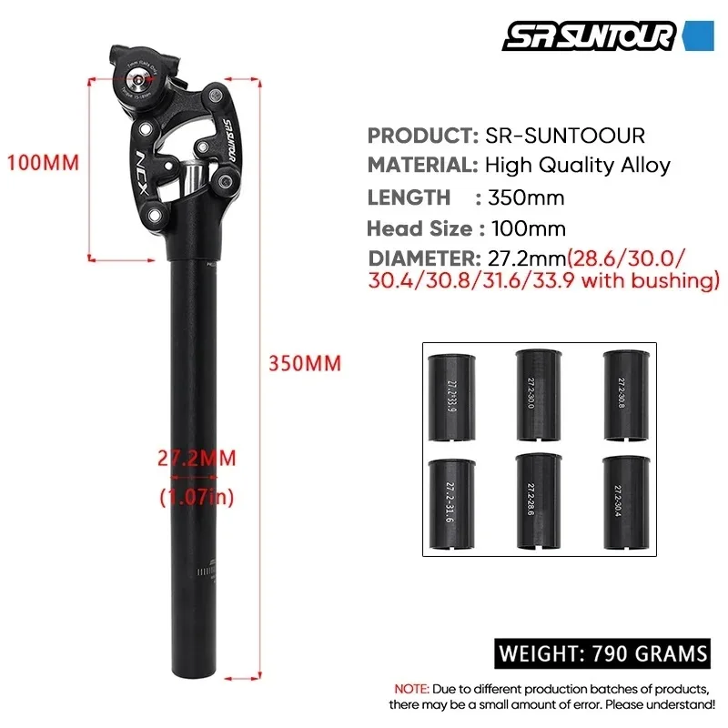 SR Suntour-NCX Assento de Suspensão de Amortecimento de Bicicleta, Mountain Bike, Viagem, 27.2mm, 28.6mm, 30.0mm, 30.4mm, 30.9mm, 31.6mm, 33.9x350mm, 50mm