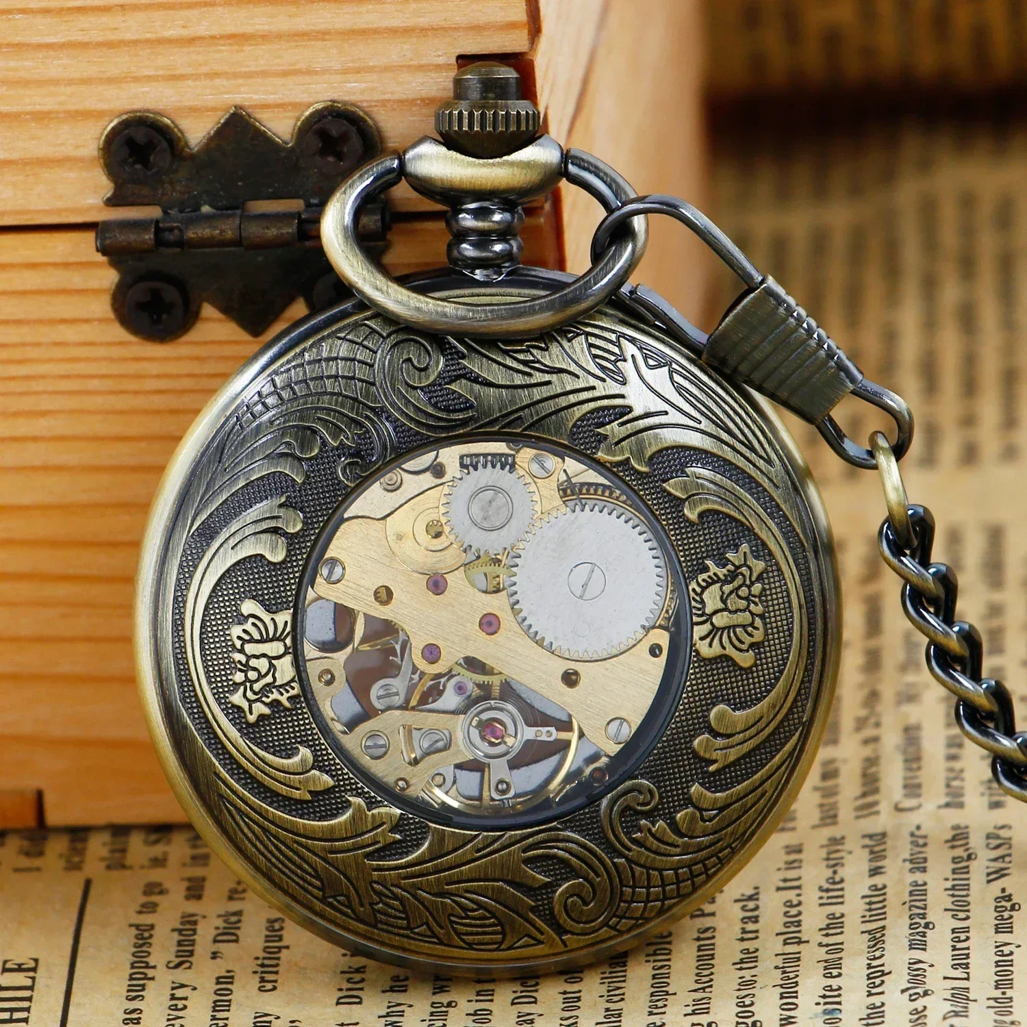 Relógio de bolso mecânico de mão-vento vintage oco steampunk esqueleto relógio numerais romanos com corrente fob