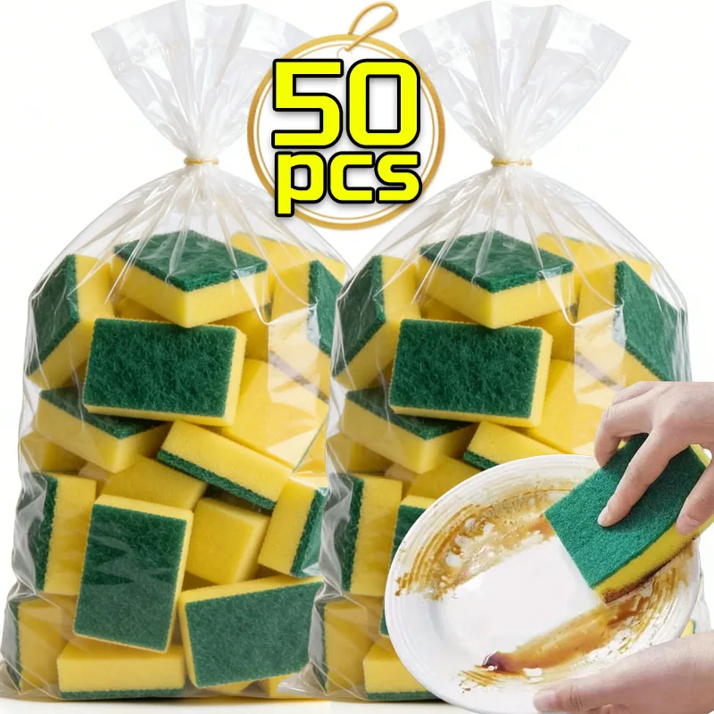 Kitchen Dishwashing Soft Sponge Absorbent Clean Rub Pot Rust Scouring Pad Removing Kits Household Cleaning Brush Sponge