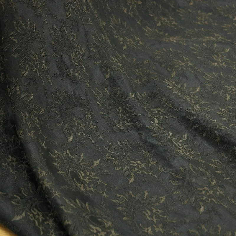Heavyweight elastic silk crepe phoenix tail pattern jacquard gauze fabric style Hanfu cheongsam ramie