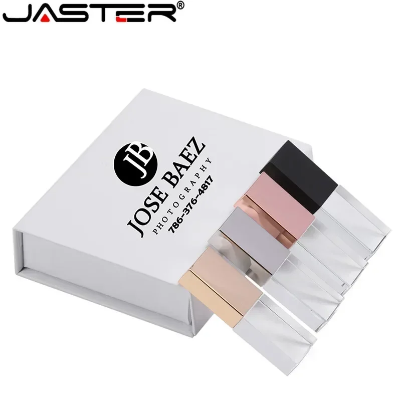 JASTER New Crystal Rose Gold Silver Black Gold 2.0 USB Flash Drive with Gift Box 4GB 8GB 16GB 32GB 64GB   Free Custom LOGO