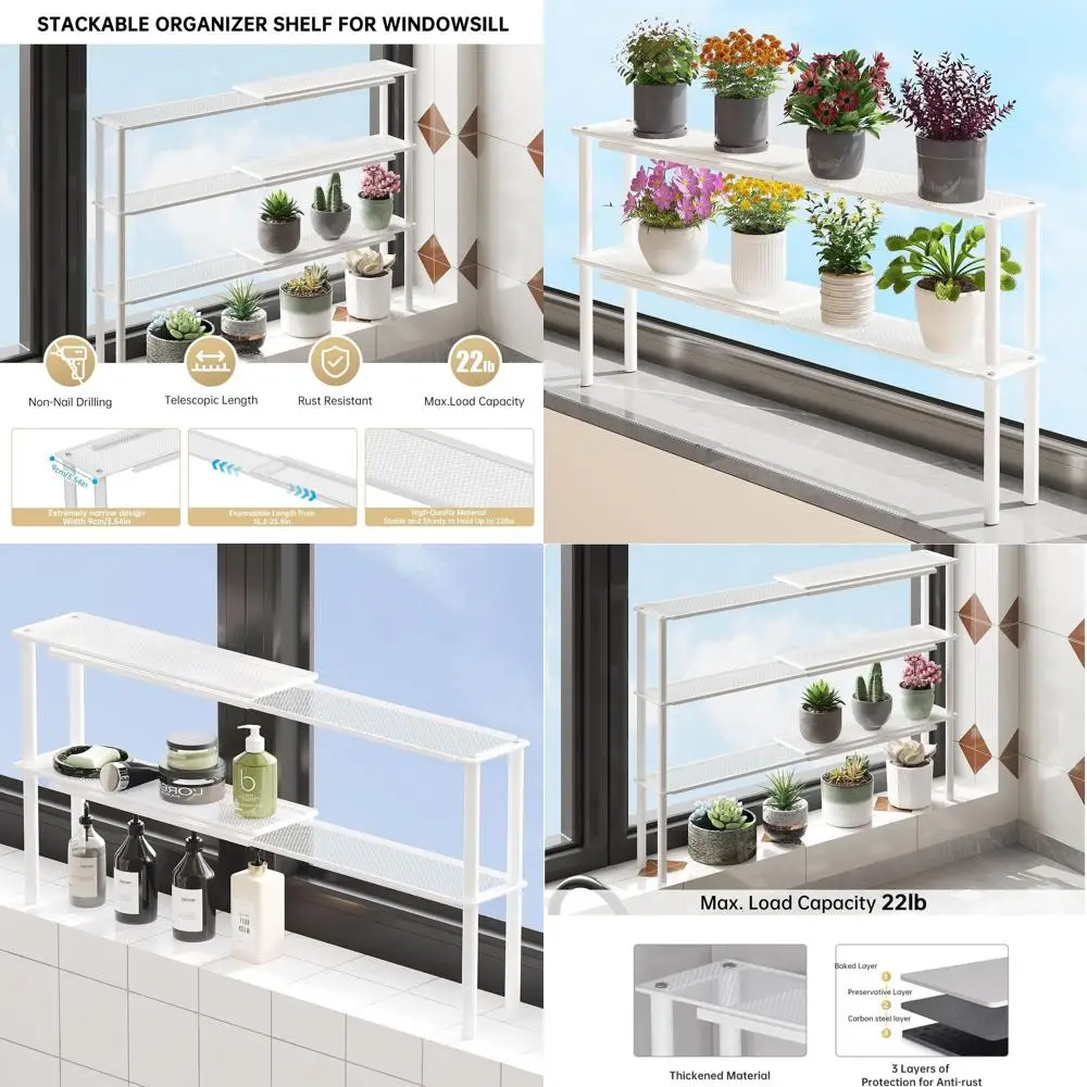 

Штабелируемая оконная полка для растений, органайзер для кухонной мойки, белая сетчатая подставка для столешницы (набор из 2 шт.)