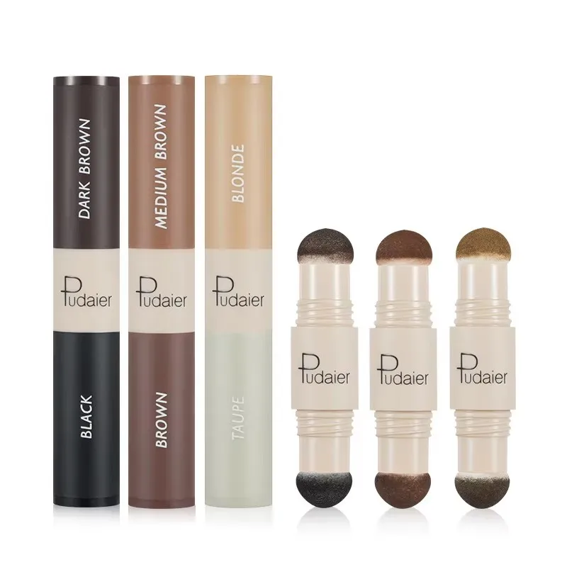 Pudaier Double-headed Eyebrow Powder Stick Waterproof Long Lasting Natural Eyebrow Pencil Eyebrow Stamp Shadow Powder.