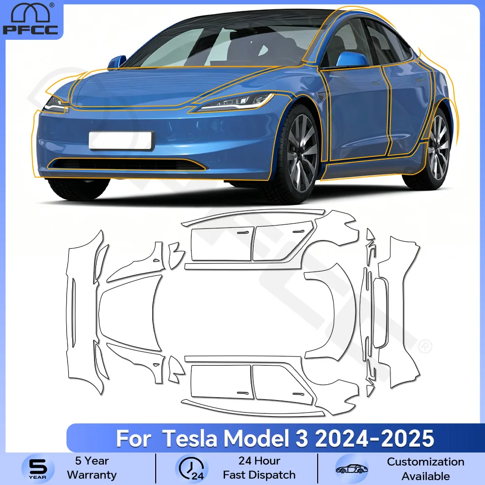 

For Tesla Model 3 Highland 2024 2025 2026 Pre-cut PPF Car TPU Paint Protection Film Anti-scratch Clear Bra Resistant Repairable