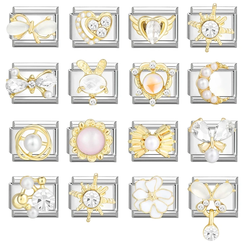 Y2K Charm Love Moon Stars Sun Angel Italian Charm Links Fit 9mm Bracelet Stainless Steel DIY Jewelry Making Wholesale