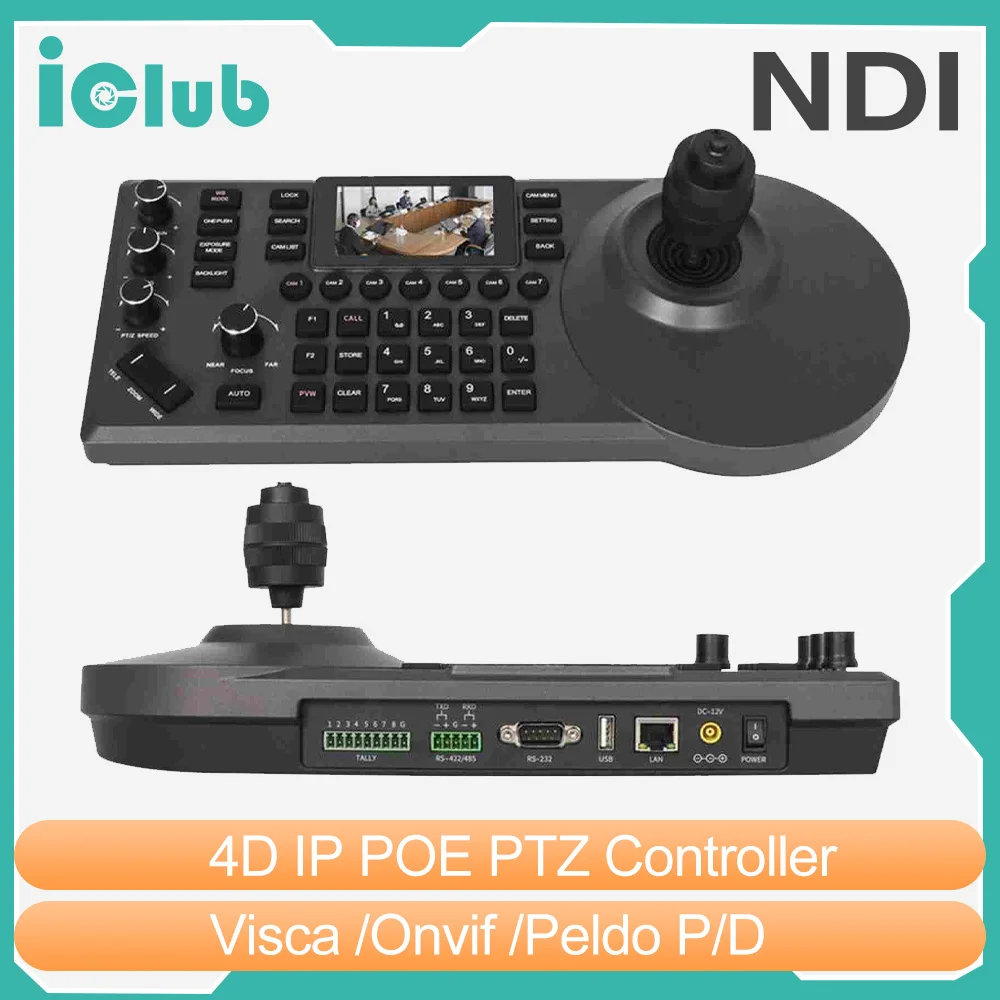 

PTZ Controller PoE NDI PTZ Camera Controller 3" LCD Screen Preview 4D Joystick PTZ Controller for Church Live Service Education