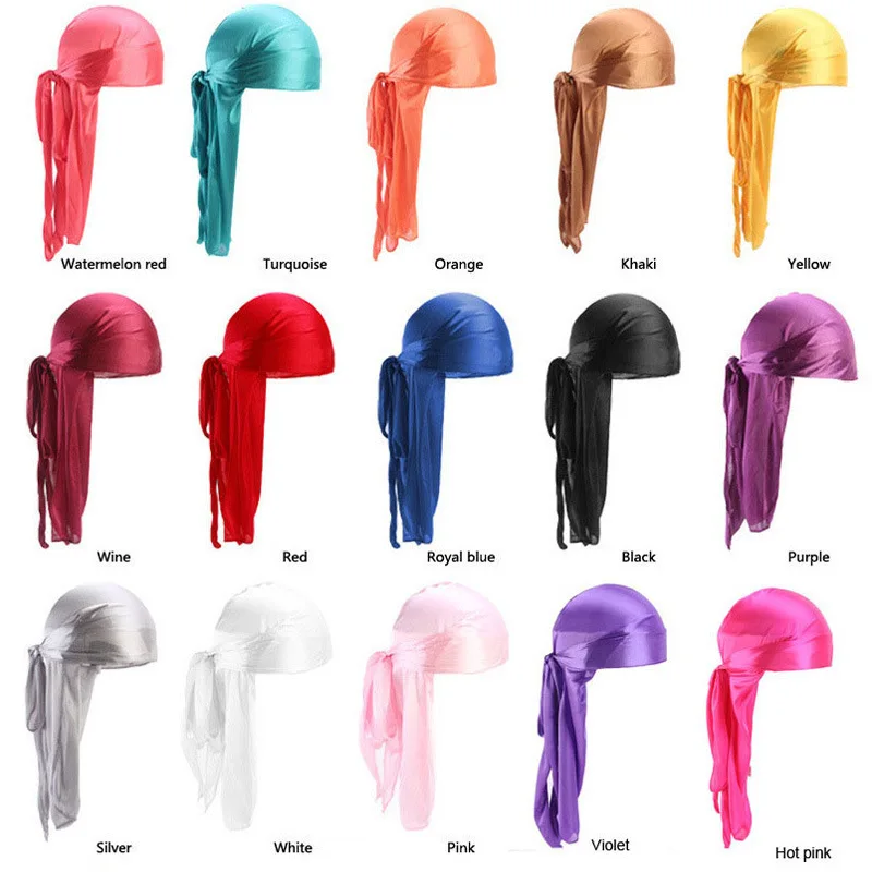 2023 Unisex Men Women Durags Bandana Headwear Soft Stain Hip Hop Headwear Silk Pirate Cap Wrap Hats Hijab Turban  18 Colors