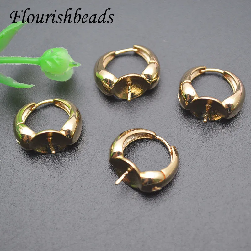 Color Remain Nickel Free Earring Hooks Stud Fit DIY Half Hole Pearl Beads Jewelry Making Supplier 30pcs/lot