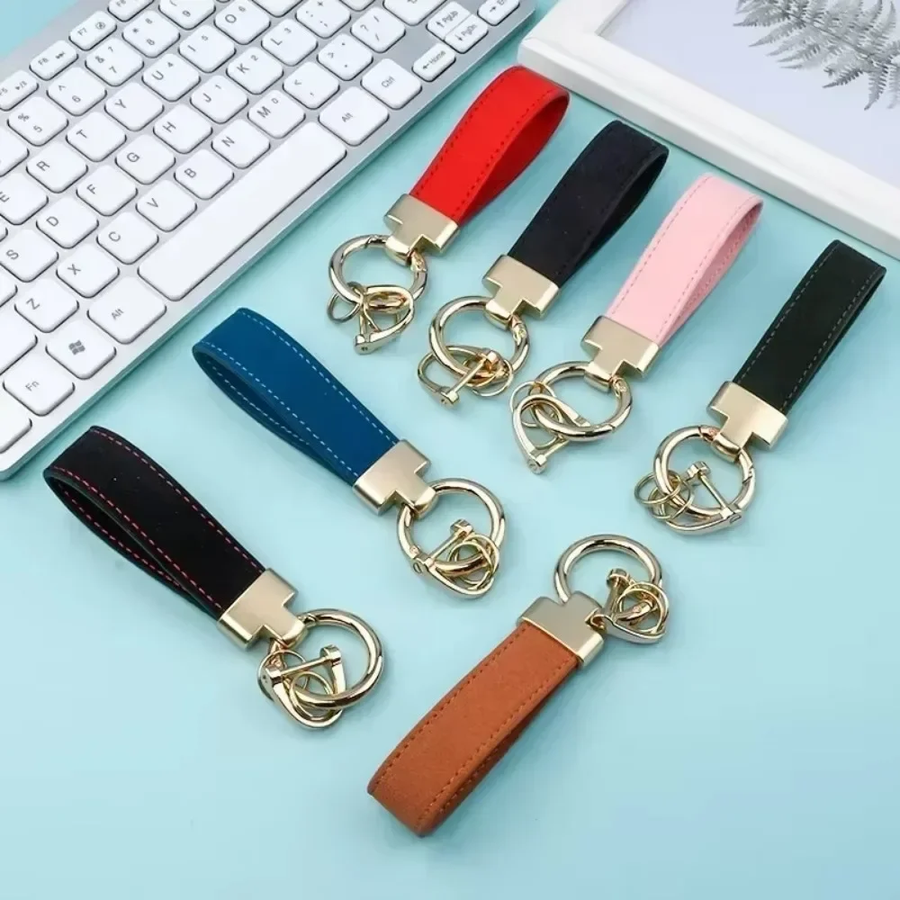 

Custom Logo Name Suede Leather Metal Keychain Personalized Buckle Car Moto Keyring Woman Man Key Ring Chain Gift