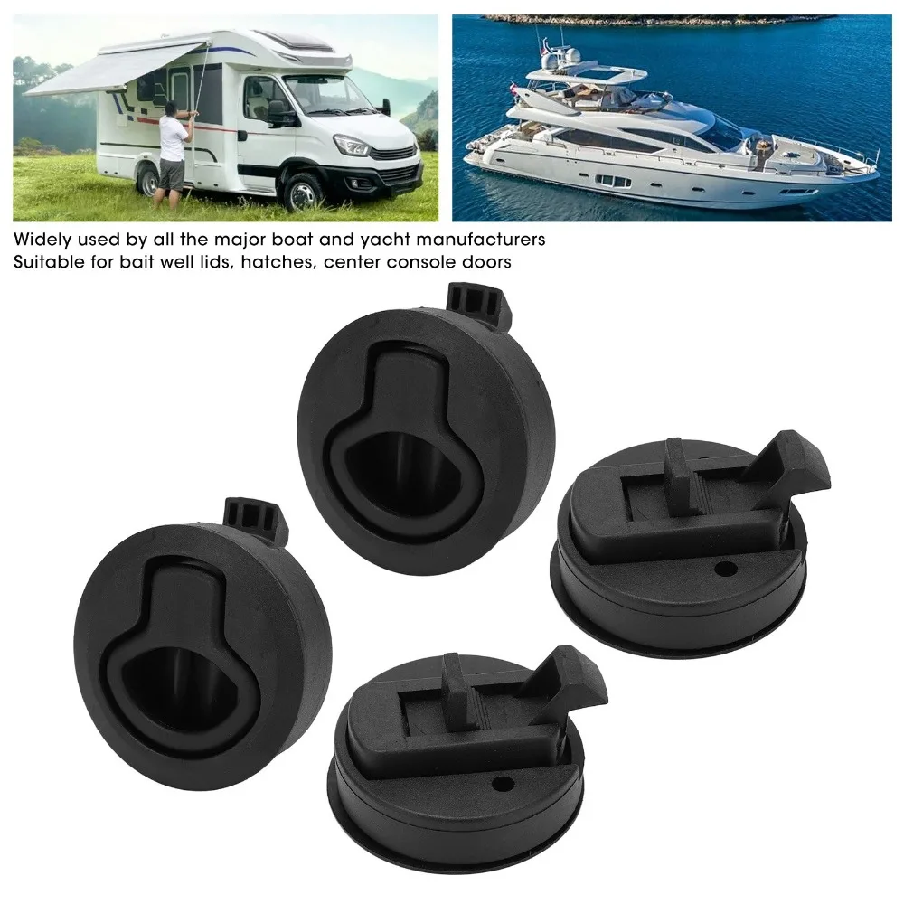 4PCS Boat Cabinet Hardware 61mm/2.4in Marine Flush Pull Slam Latch Black Round Ring Lock Flush Pull Slam Latch Yachts Use