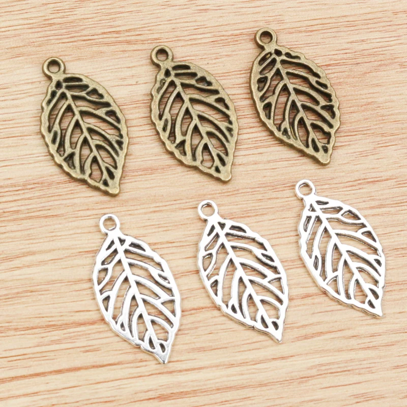 12 sztuk 27x15mm antyczny brąz i antyczne srebro Plated liść styl ręcznie Charms wisiorek: DIY dla bransoletka naszyjnik