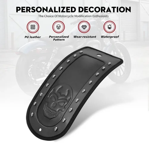Imagen 2 del producto Almohadilla decorativa para guardabarros trasero de motocicleta, babero trasero de cuero Pu negro para Harley Sportster XL 883 1200 48 2004-2021