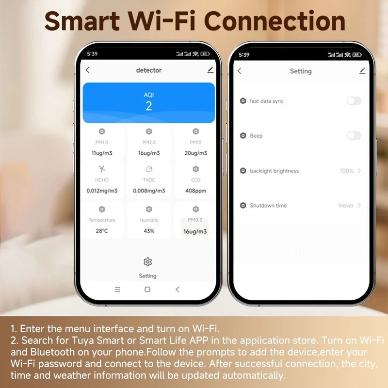 SHGO Tuya WiFi Smart Weather Station Air Quality Monitor Hygrometer Thermometer 3 Days Forecast White