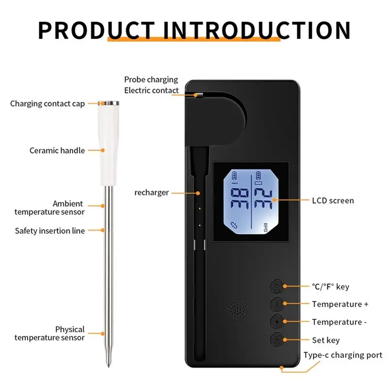 Wireless Meat Thermometer Smart Digital Bluetooth Barbecue Thermometer APP Mobile Control Food Temperature Tester