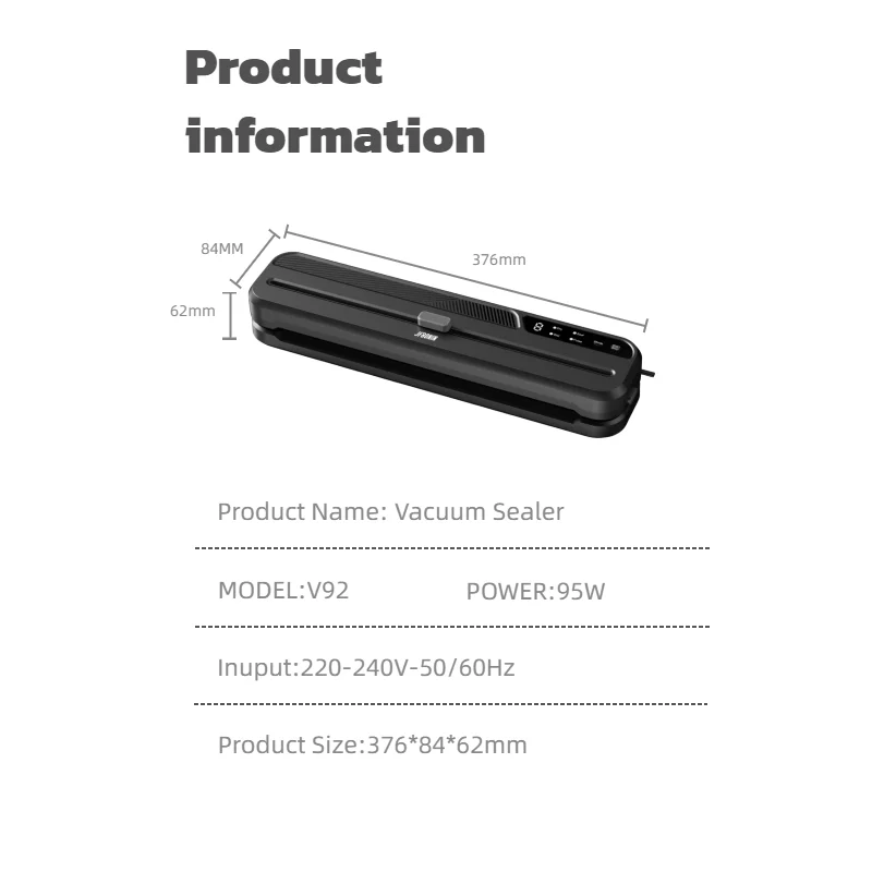 Powerful Food Vacuum Sealer Machine, 55kPa Powerful Suction, Dry & Moist Modes, External Vacuum System with 10 Vacuum Bags view 6