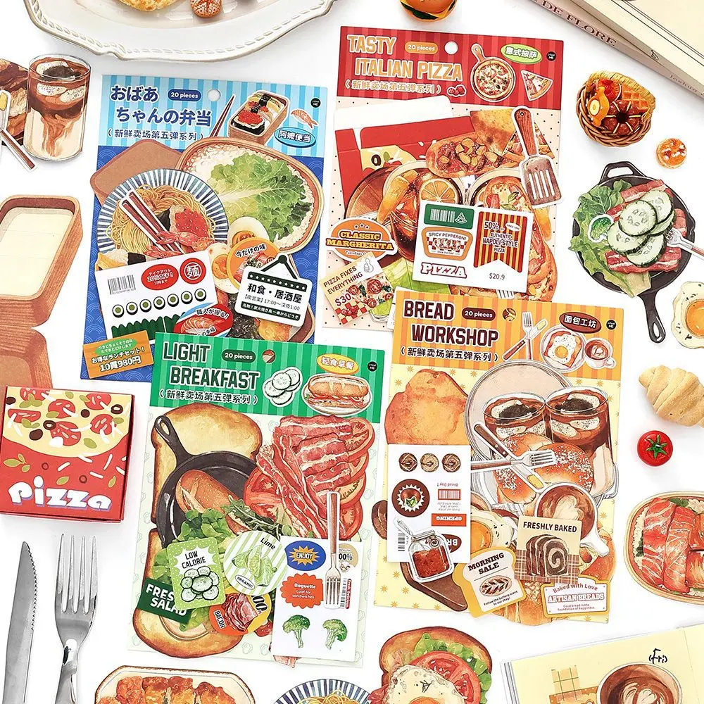 20pcs/lot Memo Pads Material Paper Fresh Food Store Junk Journal Scrapbooking Retro Background Decoration