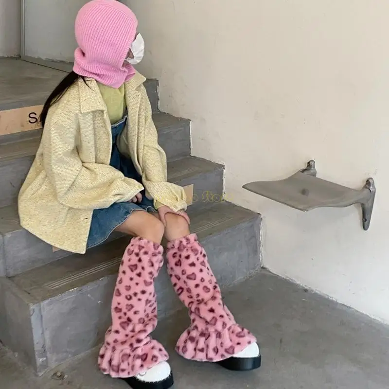 31BF Leg Warmer Women Cosplay Costume Leopard Grain Plush