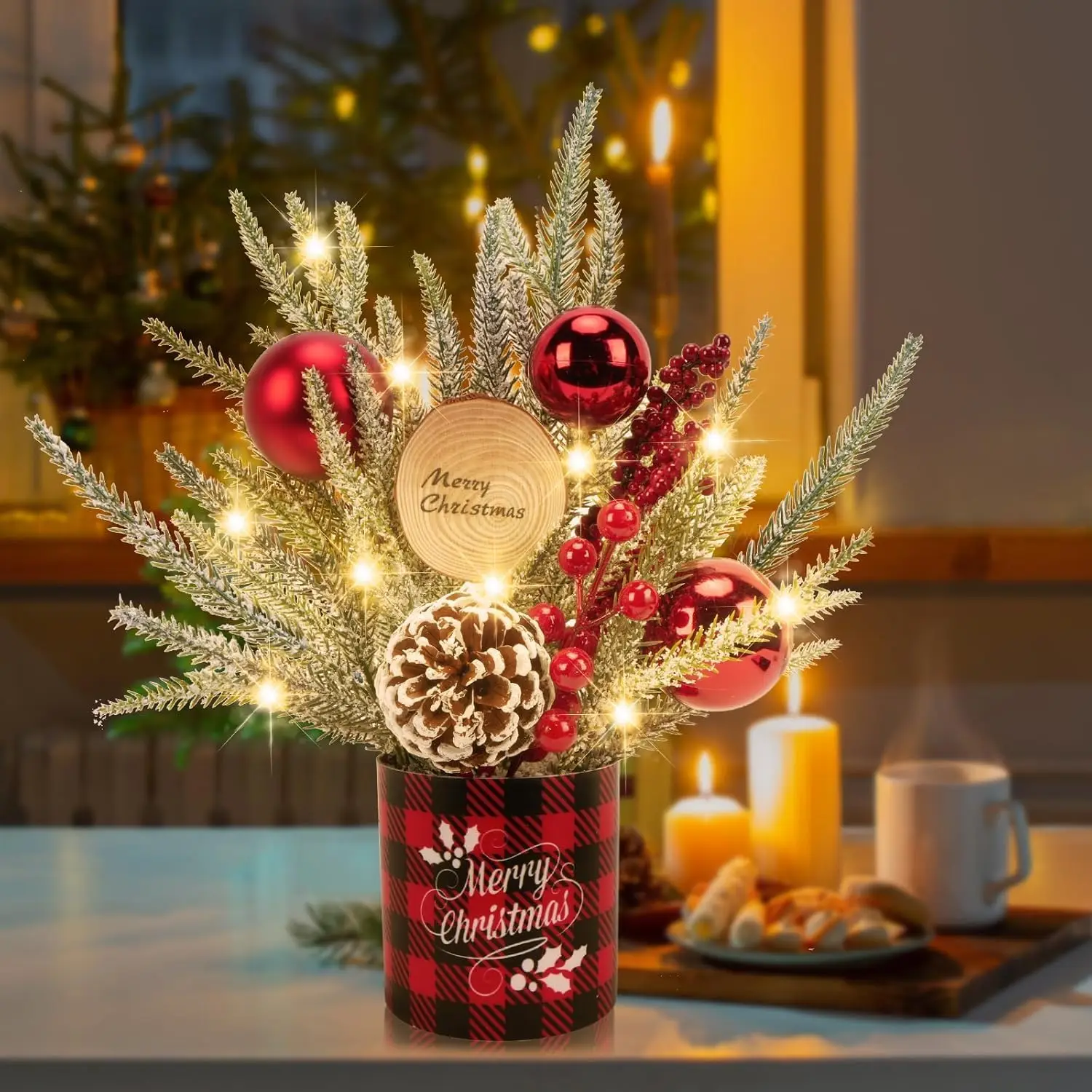 

Mini Christmas Tree with Lights, 13.4' Artificial Tabletop Tree with Ornaments for Home Decor