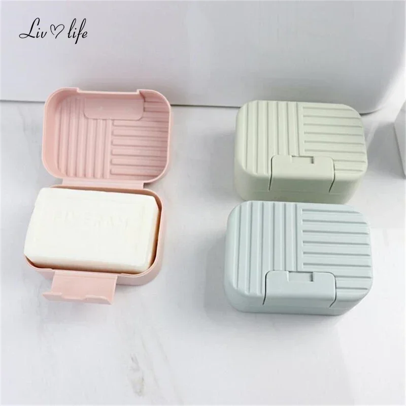 Soap Box Dish Plate with Lid Lock Sealed Travel Hiking Leakproof Container Holder Home Shower Bathroom Storage Cover Case