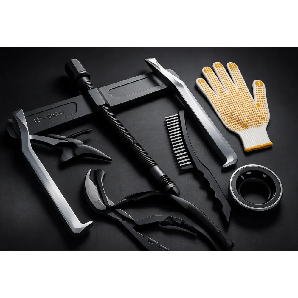 

12 Inch Two Jaw Gear Puller Kit with Wire Brush and Gloves Reversible CR-V Steel Tool for Pulley Flywheel Bearing Removal