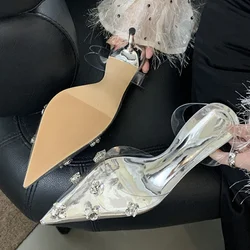 Eilyken Street Style Crystal PVC Transparent Women Pumps Sexy Pointed Toe Thin Heels Party Prom Shoes Female Sandals