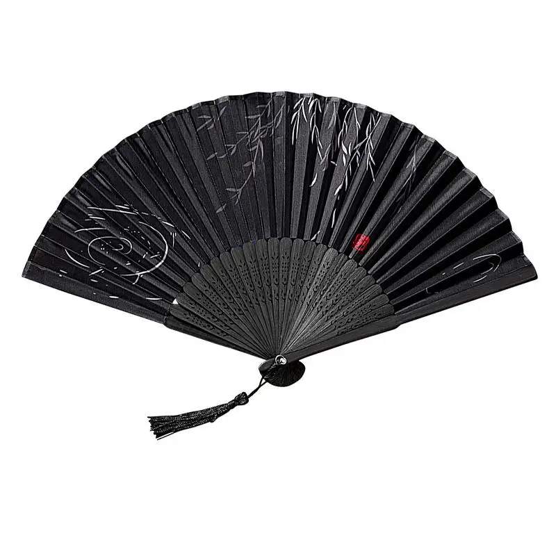 Eastern Hand Folding Fan Ancient Chinese Style Chinese Paper Handheld Folding Fan With Tassel For Offices Living Room Wedding