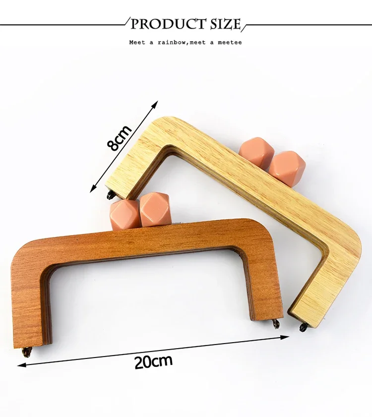 Deepeel 20cm Solid Wood Square Bag Handles Wooden Beads Kiss Clasp Locks Handbag Purse Frames Handle DIY Crafts Accessories