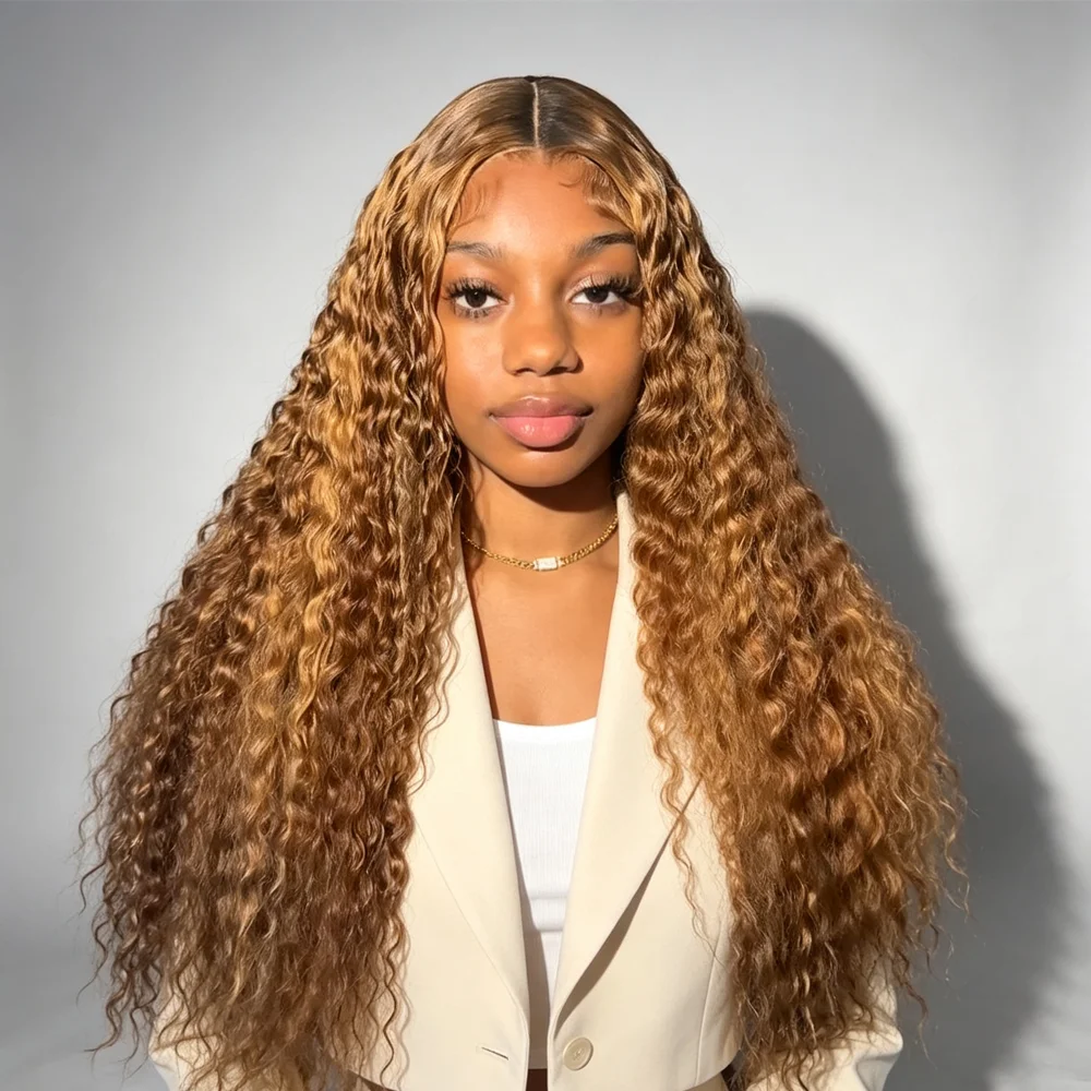 32 34 Inch P4/27 Blonde Ombre Brown Deep Wave Human Hair Wigs 200 Density 13x4 HD Lace Front Pre Plucked with Baby Hair For Women