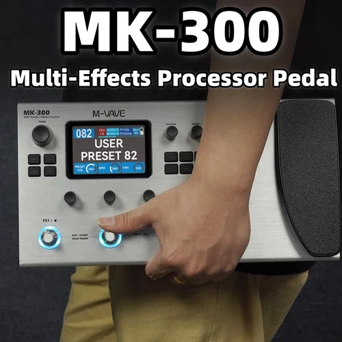 Pedal multiefectos para guitarra M-VAVE MK-300: 3,5 ""LCD/320+FX/100 Cables/120 amperios/128 batería/máquina de tambor/USB/XLR/MIDI
