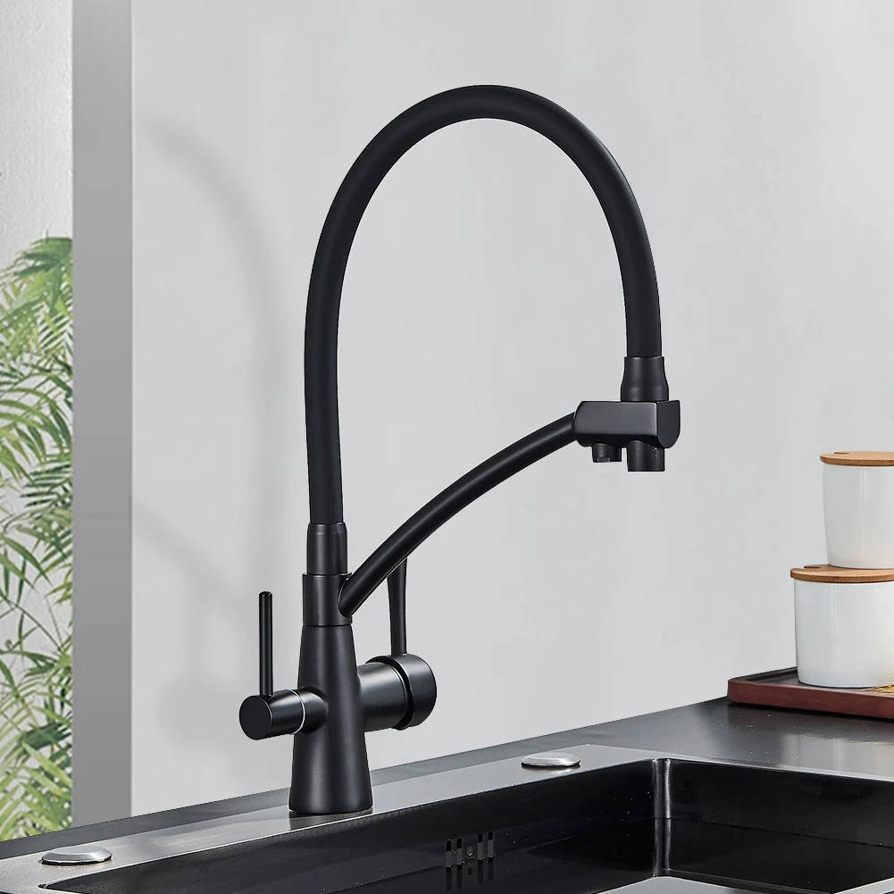 rozin Filter Water Kitchen Faucet 2 in 1 Black Pull Down Pure Water Sink Faucets for Kitchen Deck Swivel Hot Cold Mixer Tap