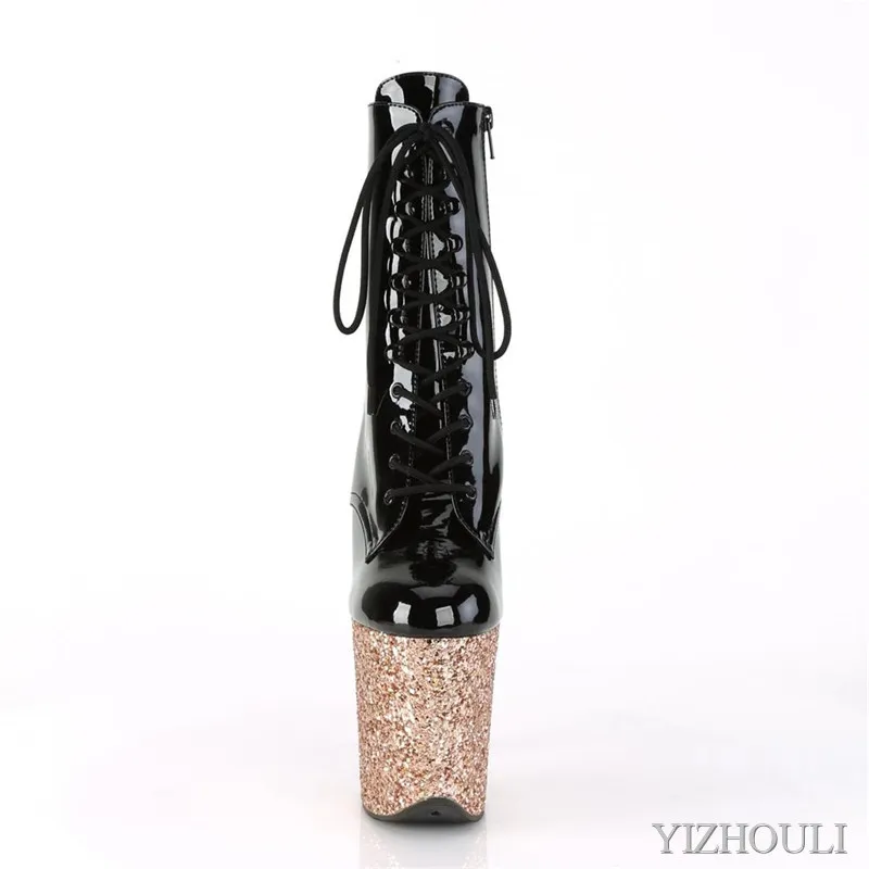 20 cm sexy sequined waterproof platform black vamp, stiletto boots 8 inches high pole dancing model party ankle boots