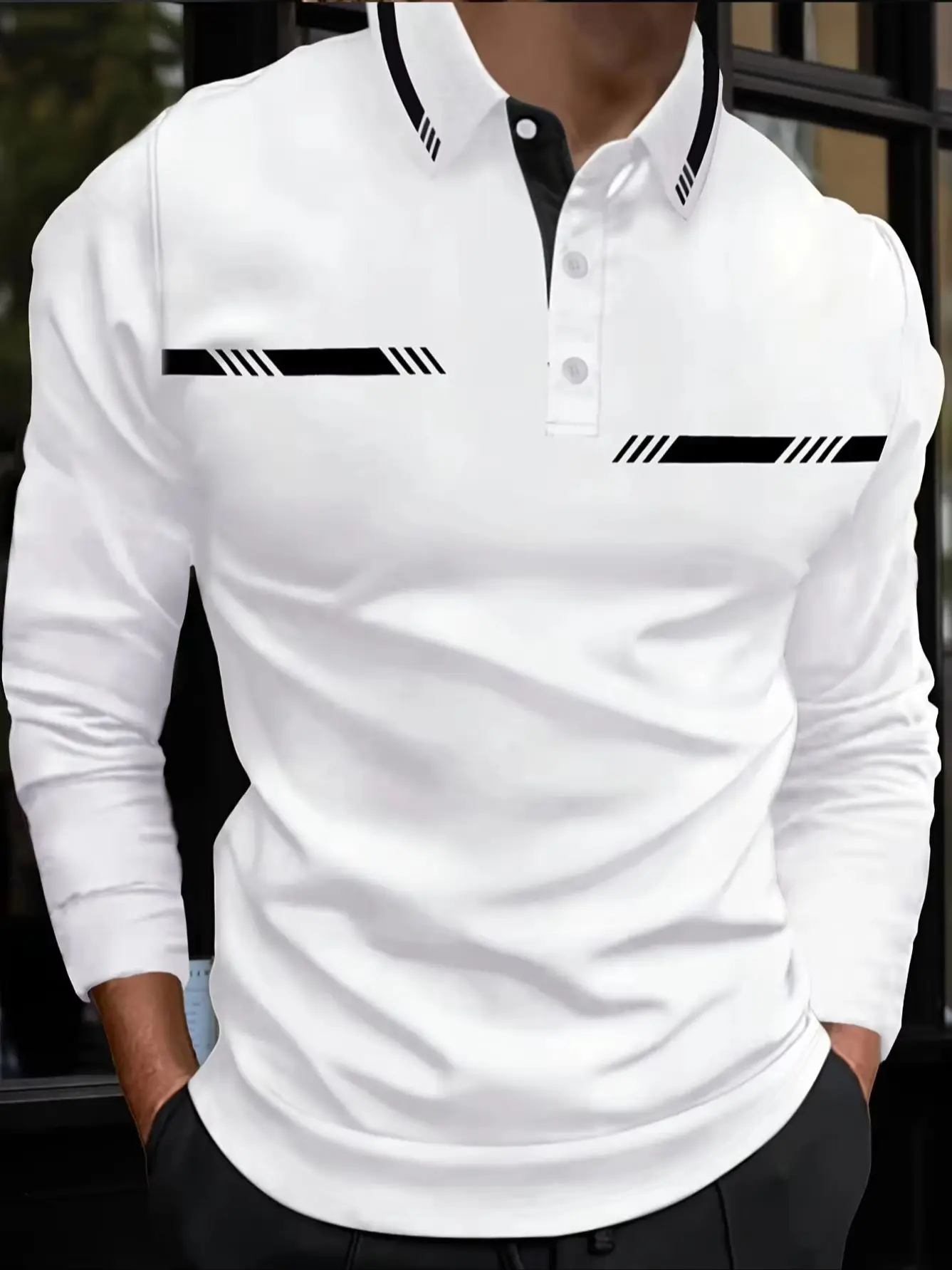 The New Men's Long-Sleeved Polo Shirt for Spring and Autumn 2026 Featuring Street Fashion and Comfort With 3D Letter Printing