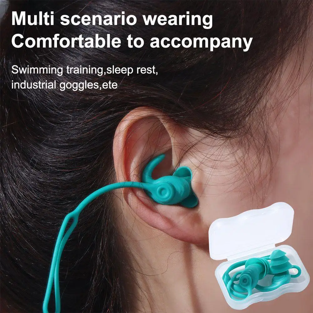 

1 Pair Waterproof Swimming Earplugs Silicone Comfort Corded Ear Plug Silence with silicone strap Waterproof Earplug