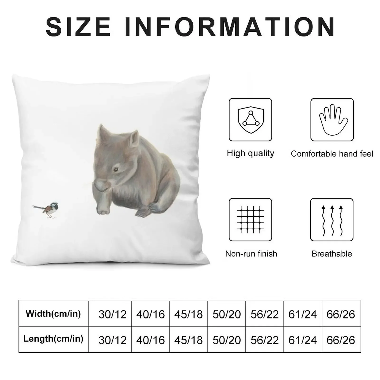 Wombat and Blue Wren. Lovely superb blue fairy wren with the fun little wombat. Throw Pillow pillow pillowcase pillow