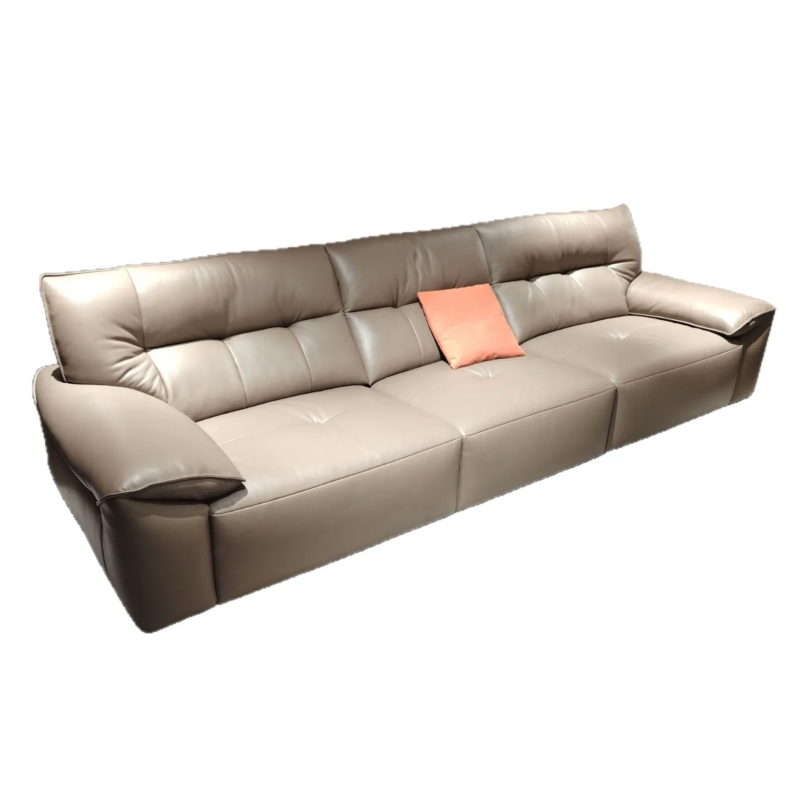 Minimalist leather sofa living room modern simple high backrest first layer cowhide straight row leather sofa