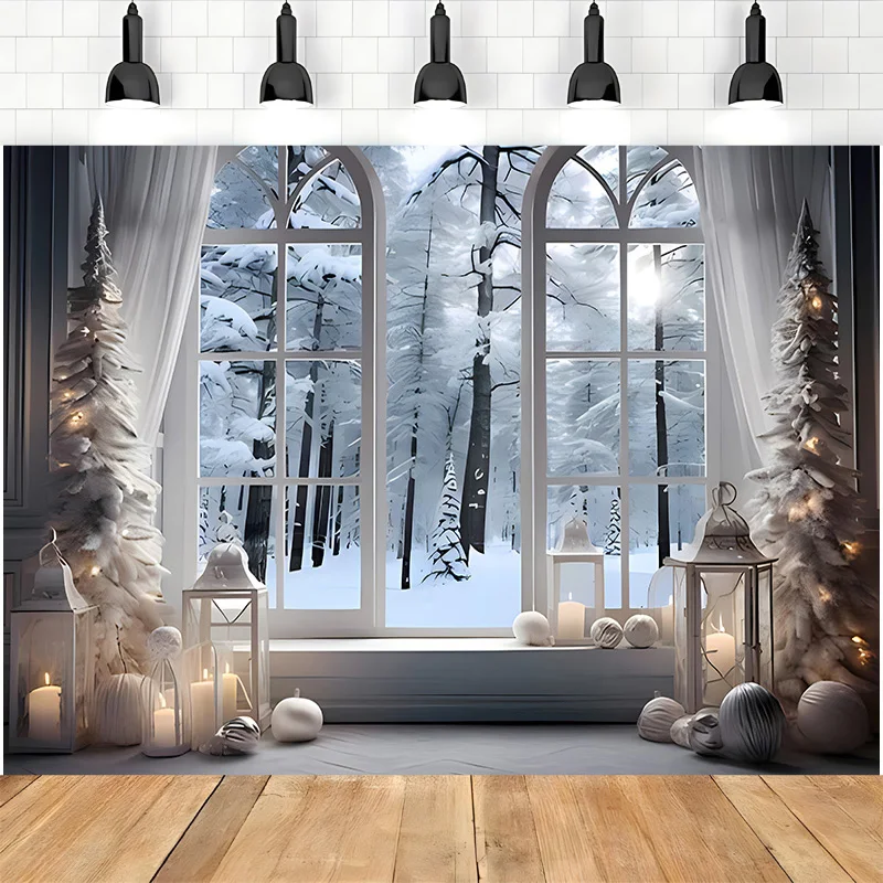 Winter Wonderful Window Christmas day Photography Backdrops Prop Happy New Year Decoration Family Holiday Party Background RR-71