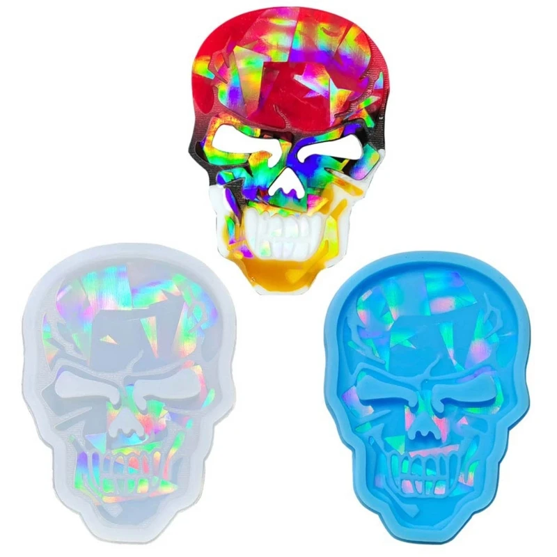 652F Skull Shaped Mold Handmade Earring Pendant Silicone Mold DIY Holographic Resin Mold for DIY Keychain Jewelry Pendant