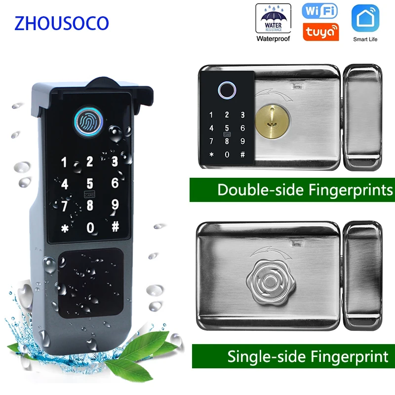 Tuya Wifi Waterproof Smart Door Lock Outdoor Garden Fingerprint Lock Card Code Key Remote Unlock Keyless Access Electronic Lock